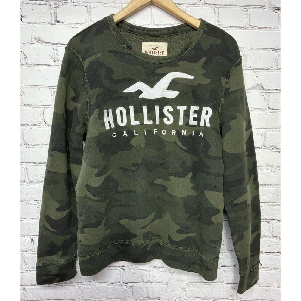 Hollister Camouflage Big Spell Out Distressed Long Sleeve Y2K Sweatshirt Sz M￼￼